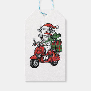 Lustiger Weihnachtskuh-Fahr-Roller im Vintage-Desi Geschenkanhänger