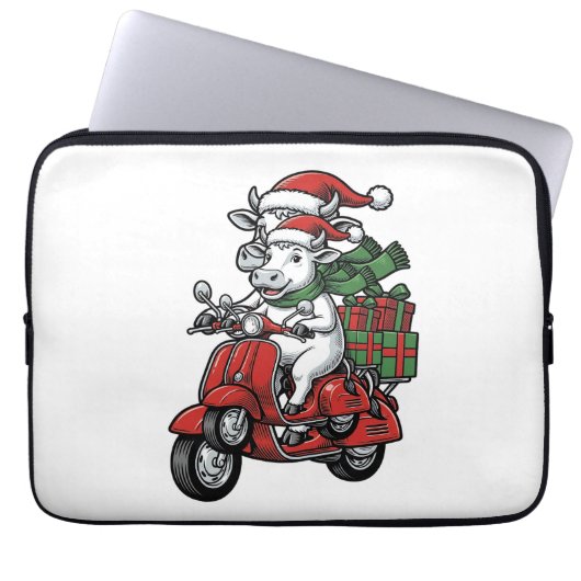 Lustiger Weihnachtskuh-Fahr-Roller im Vintage-Desi Laptopschutzhülle (Vorderseite)
