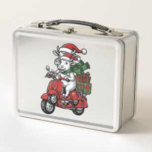 Lustiger Weihnachtskuh-Fahr-Roller im Vintage-Desi Metall Brotdose
