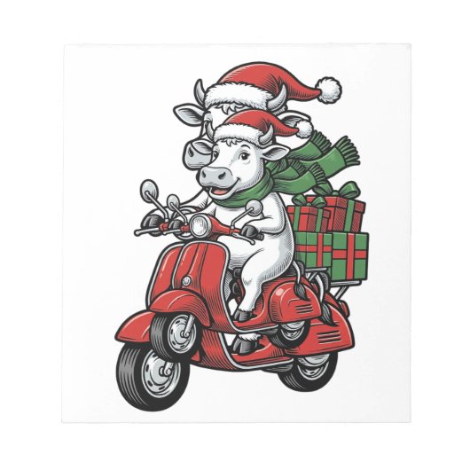 Lustiger Weihnachtskuh-Fahr-Roller im Vintage-Desi Notizblock (Vorderseite)