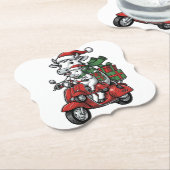 Lustiger Weihnachtskuh-Fahr-Roller im Vintage-Desi Untersetzer (angewinkelt)