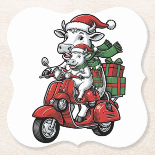 Lustiger Weihnachtskuh-Fahr-Roller im Vintage-Desi Untersetzer