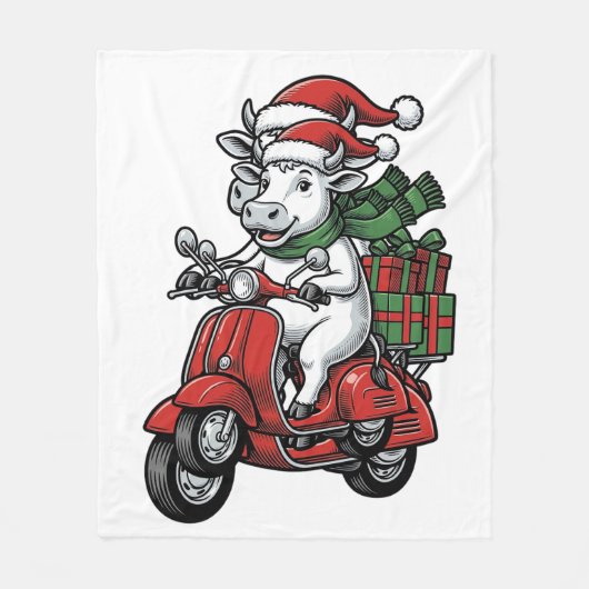 Lustiger Weihnachtskuh-Fahrrad-Roller im Vintage-D Fleecedecke (Vorderseite)