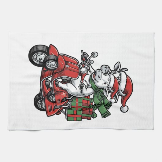 Lustiger Weihnachtskuh-Fahrrad-Roller im Vintage-D Geschirrtuch (Horizontal)