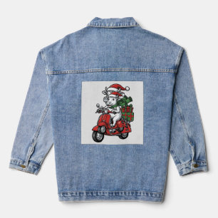Lustiger Weihnachtskuh-Fahrrad-Roller im Vintage-D Jeansjacke