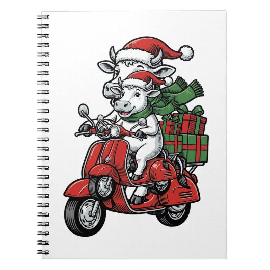 Lustiger Weihnachtskuh-Fahrrad-Roller im Vintage-D Notizblock (Vorderseite)