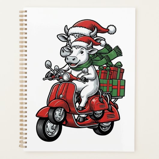Lustiger Weihnachtskuh-Fahrrad-Roller im Vintage-D Planer (Vorderseite)