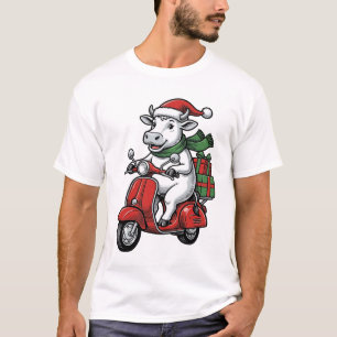Lustiger Weihnachtskuh-Fahrrad-Roller im Vintage-D T-Shirt