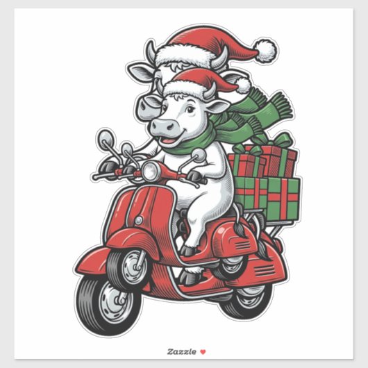 Lustiger Weihnachtskuh-Fahrrad Vintage-Design_ Aufkleber (Blatt)