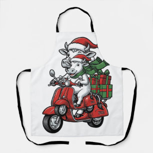 Lustiger Weihnachtskuh-Fahrrad Vintage-Design_ Schürze