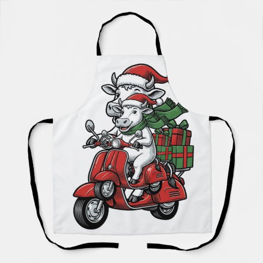 Lustiger Weihnachtskuh-Fahrrad Vintage-Design_ Schürze (Vorderseite)