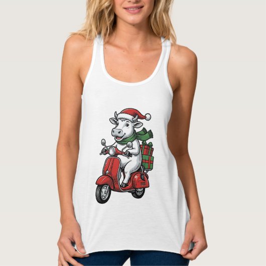 Lustiger Weihnachtskuh-Fahrrad Vintage-Design_ Tank Top (Vorderseite)