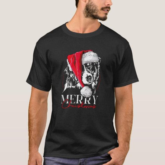 Lustiger Weihnachtsmann Aussie Australian Shepherd T-Shirt (Vorderseite)