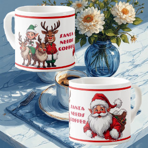 Lustiger Weihnachtsmann braucht Kaffee Humorvoller Espressotasse