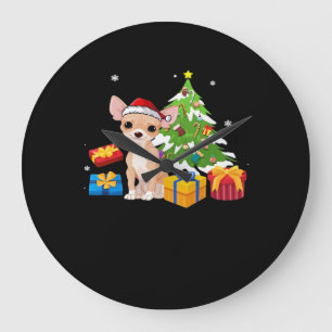 Lustiger Weihnachtsmann Chihuahua Hund Weihnachtsb Große Wanduhr