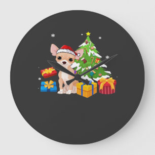 Lustiger Weihnachtsmann Chihuahua Hund Weihnachtsb Große Wanduhr