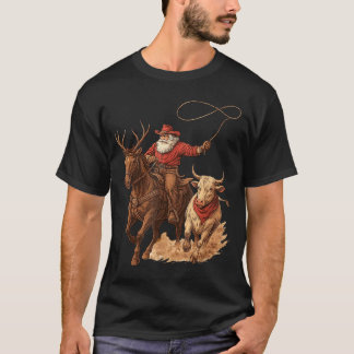 Lustiger Weihnachtsmann Cowboy Rodeo Rentier Weste T-Shirt
