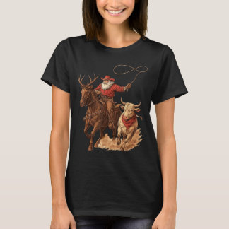 Lustiger Weihnachtsmann Cowboy Rodeo Rentiere West T-Shirt