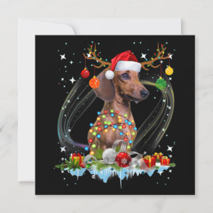 Lustiger Weihnachtsmann Dachshund Renntier Licht W Mitteilungskarte