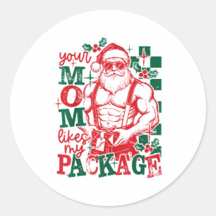 Lustiger Weihnachtsmann Deine Mutter mag mein Pake Runder Aufkleber