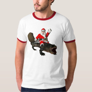 Lustiger Weihnachtsmann, der ein Krokodil reitet T-Shirt