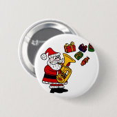 Lustiger Weihnachtsmann, der Tuba-Weihnachtskunst Button (Vorne & Hinten)