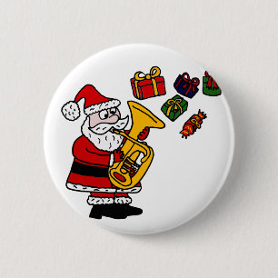 Lustiger Weihnachtsmann, der Tuba-Weihnachtskunst Button