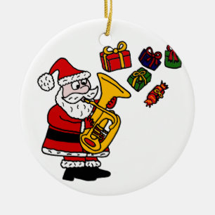 Lustiger Weihnachtsmann, der Tuba-Weihnachtskunst Keramikornament