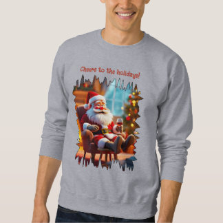 Lustiger Weihnachtsmann entspannt sich mit Rotwein Sweatshirt