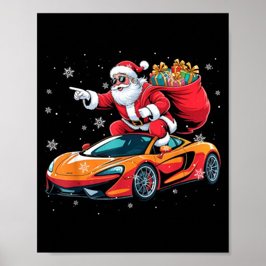 Lustiger Weihnachtsmann fährt Srt-Auto Xmas-Pyjama Poster (Vorne)