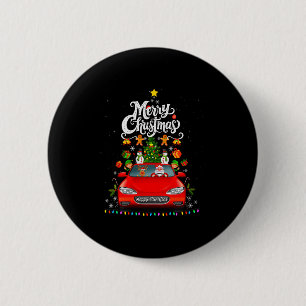 Lustiger Weihnachtsmann fährt Wagen Rotes Lastwage Button