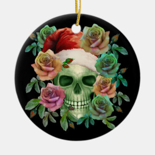 LUSTIGER WEIHNACHTSMANN GRÜNER TOTENKOPF UND WEIHN KERAMIK ORNAMENT