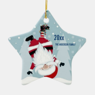 Lustiger Weihnachtsmann hängt kopfüber Keramik Ornament