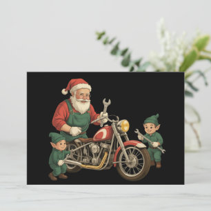 Lustiger Weihnachtsmann Mechaniker Retro Biker Wei Feiertagskarte