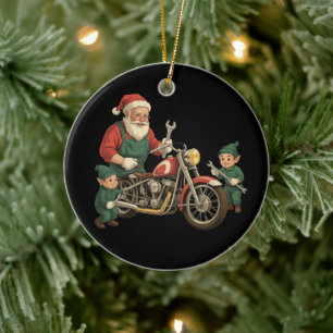 Lustiger Weihnachtsmann Mechaniker Retro Biker Wei Keramik Ornament