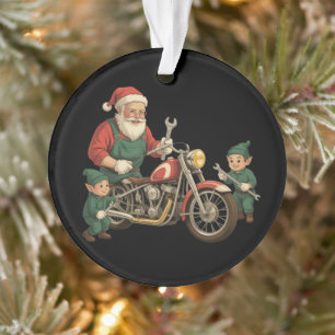Lustiger Weihnachtsmann Mechaniker Retro Biker Wei Ornament