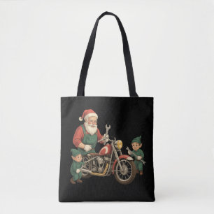 Lustiger Weihnachtsmann Mechaniker Retro Biker Wei Tasche