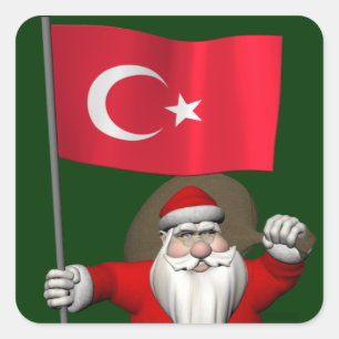 Lustiger Weihnachtsmann mit Flagge der Türkei Quadratischer Aufkleber