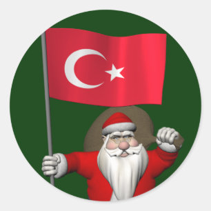 Lustiger Weihnachtsmann mit Flagge der Türkei Runder Aufkleber