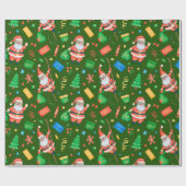 Lustiger Weihnachtsmann mit Geschenken Grün Geschenkpapier (Flach)