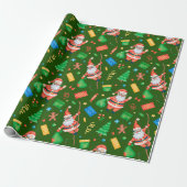 Lustiger Weihnachtsmann mit Geschenken Grün Geschenkpapier (Ungerollt)