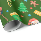 Lustiger Weihnachtsmann mit Geschenken Grün Geschenkpapier (Rolleneckpunkt)