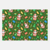 Lustiger Weihnachtsmann mit Geschenken Grün Geschenkpapier Set (Vorderseite 3)