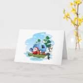Lustiger Weihnachtsmann mit Geschenken im Boot Karte (Gelbe Blume)