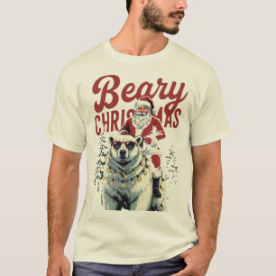 Lustiger Weihnachtsmann reitet auf Eisbär   Beary  T-Shirt