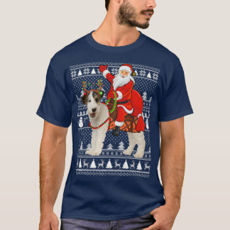 Lustiger Weihnachtsmann reitet auf Fox-Terrier-Hun T-Shirt
