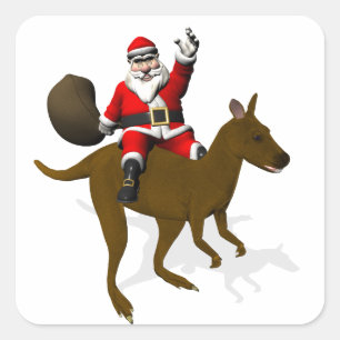 Lustiger Weihnachtsmann reitet auf Känguru Quadratischer Aufkleber