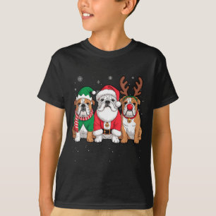 Lustiger Weihnachtsmann-Rentier-Englisch-Bulldogge T-Shirt