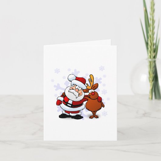 Lustiger Weihnachtsmann & Rentier Rudolf Weihnacht Feiertagskarte (Vorderseite)