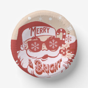 Lustiger Weihnachtsmann Retro Rot Pink Weihnachtsf Pappteller